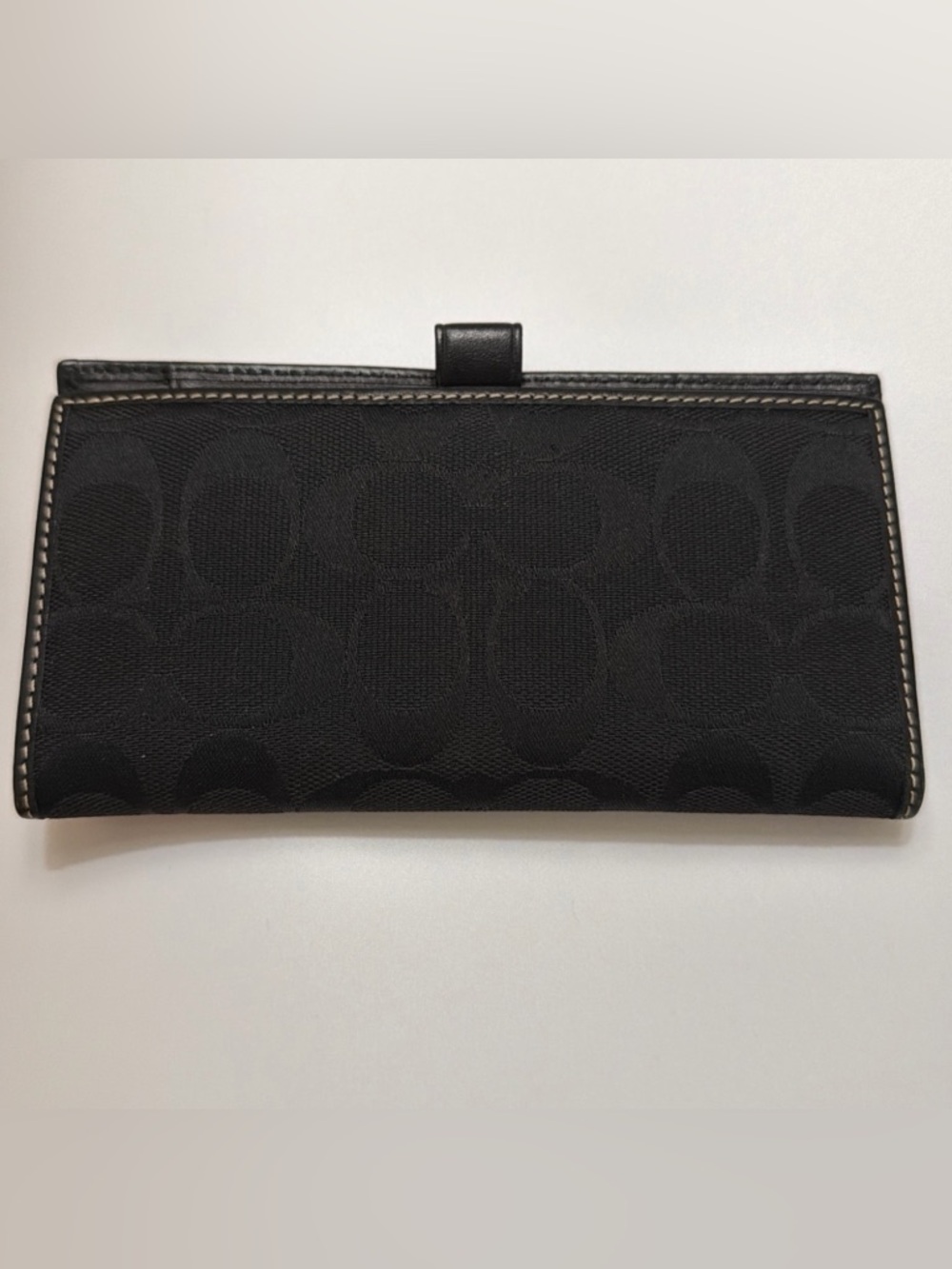 Vintage Coach Hampton Signature Checkbook Wallet Black Leather Canvas